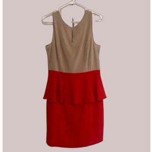 Coral and Tan Peplum Dress